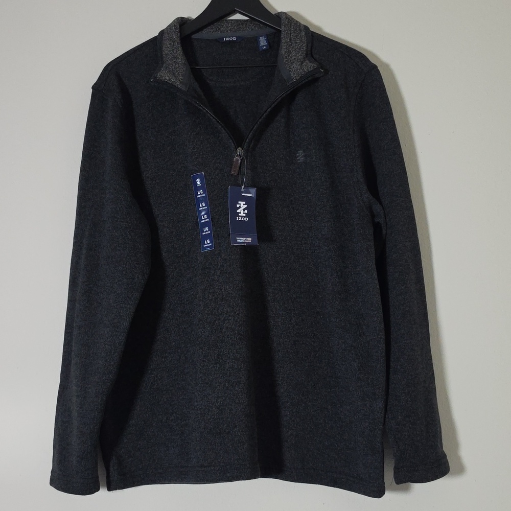 New Izod Men's Charcoal 1/4 Zip Thermasoft Tech Pullover Sweater Size Large